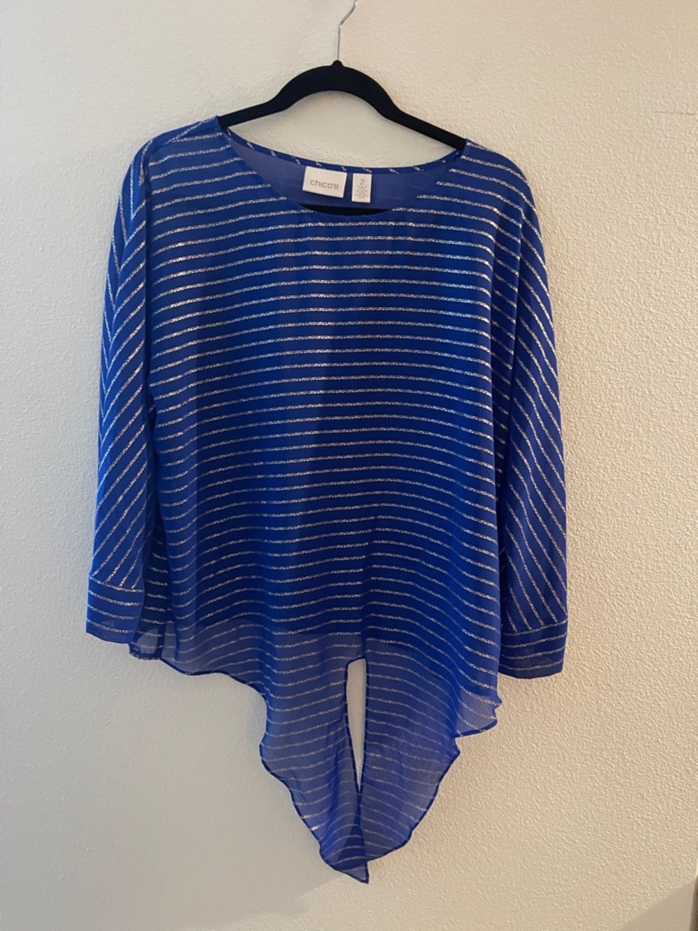 Chico's Blue Blouse with Silver Stripes